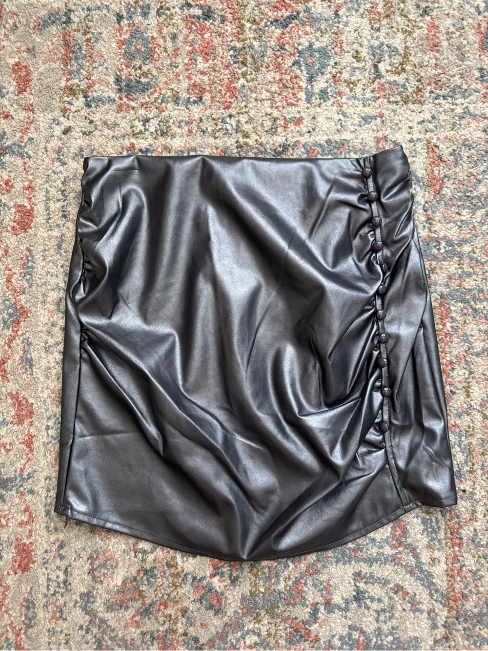 Silver Faux Leather Button-Detail Mini Skirt
